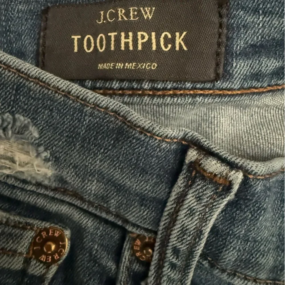 J.Crew Toothpick Skinny Jeans 25 Distressed Stretch Blue Ankle Denim